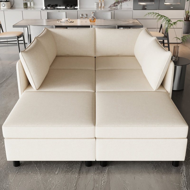 Canapé-lit convertible avec rangement, chenille beige, 6, 93,68 po x 67,8 po x 31,89 po, capacité de poids de 250 lb par siège, fonction et style de rangement modulaire modulaire, lb / siège