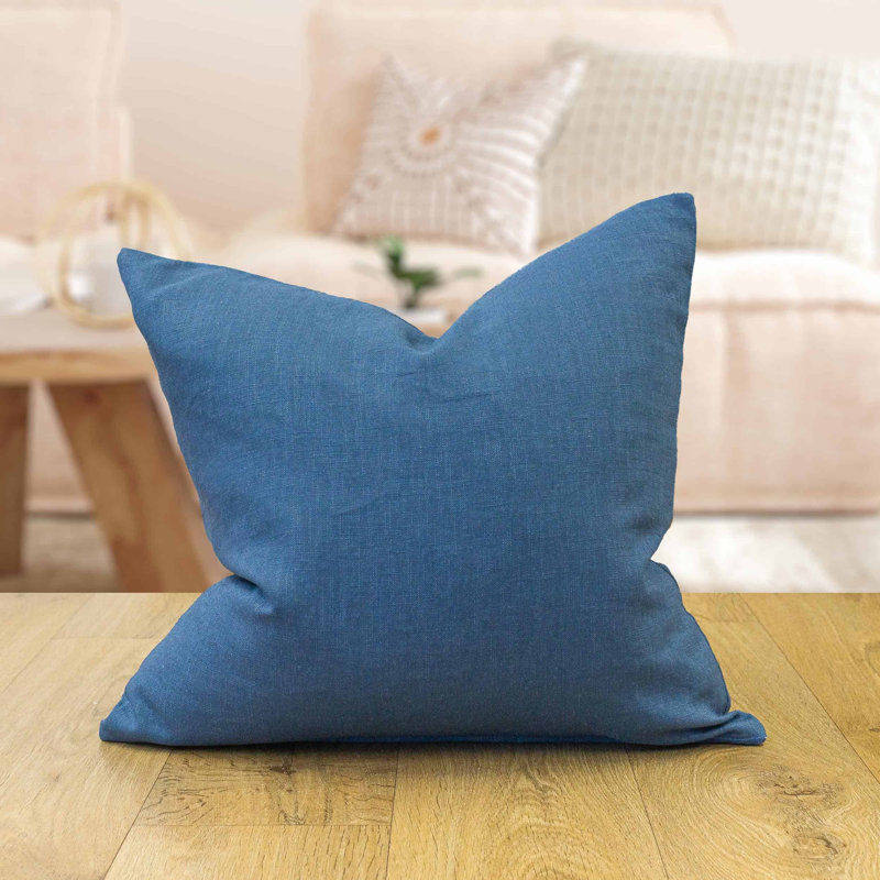 100% Linen Cushion Cover in Denim Blue, 43x43cm, Feather filled