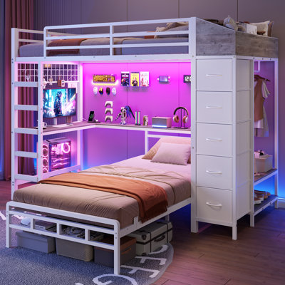 88.2 x 72.8 x 42'' L-Shape Twin Over Twin Bunk Bed with Desk & Hall Tree