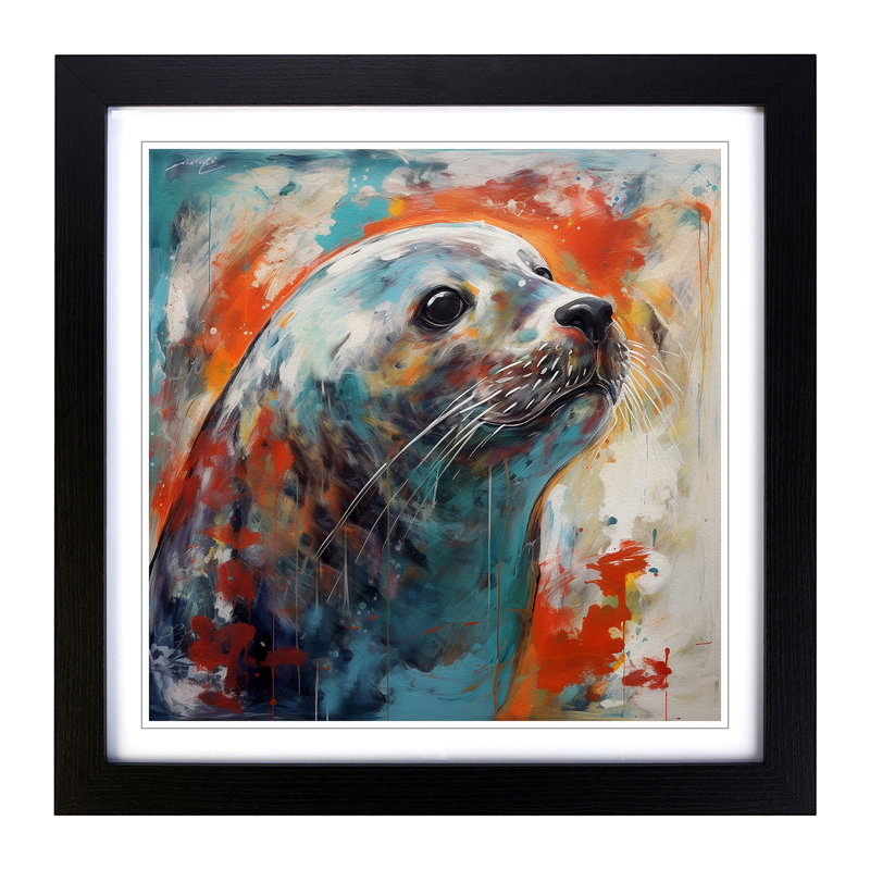 Seal Abstract Expressionism No.2 - Single Picture Frame Print on Wood, Walnut