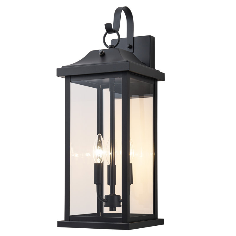 22” Large Matte Black Dusk To Dawn Outdoor Wall Lights With Clear Tempered Glass