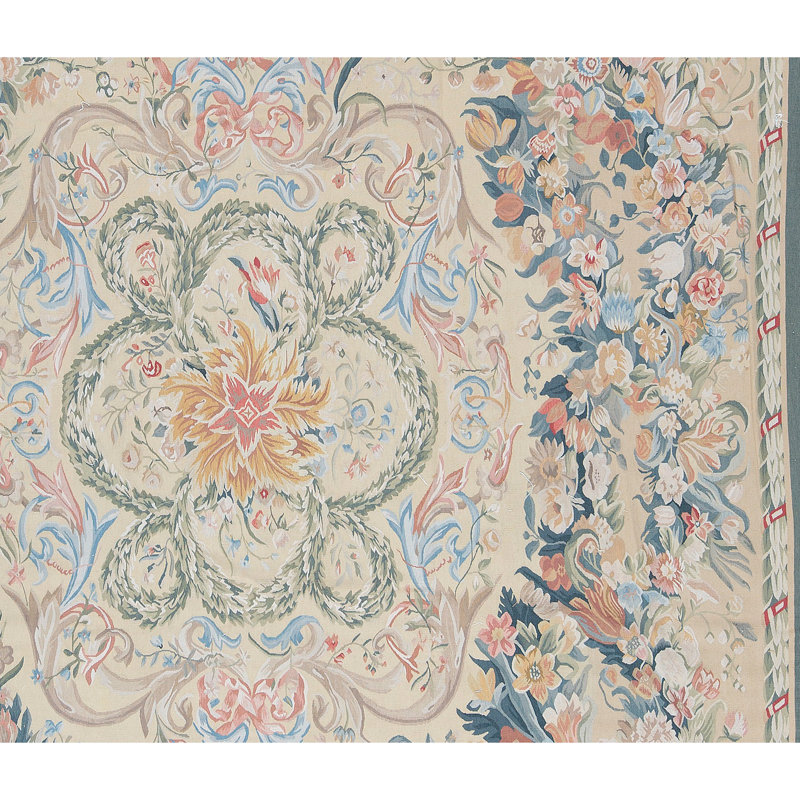 Hand-Knotted High-Quality Beige and Blue Area Rug