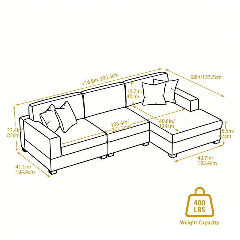 3 - Piece Upholstered Green Chenille Modular Sectional Sofa with Armrests & Throw Pillows, Right Hand Facing, Green Chenille