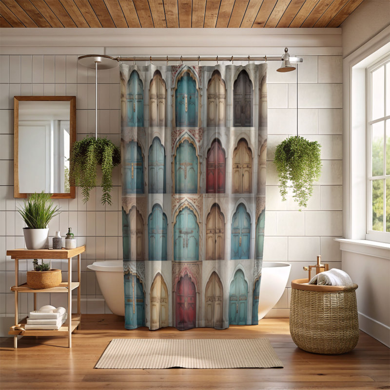 Caleyah Patchwork Shower Curtain, 74"H x 71"W