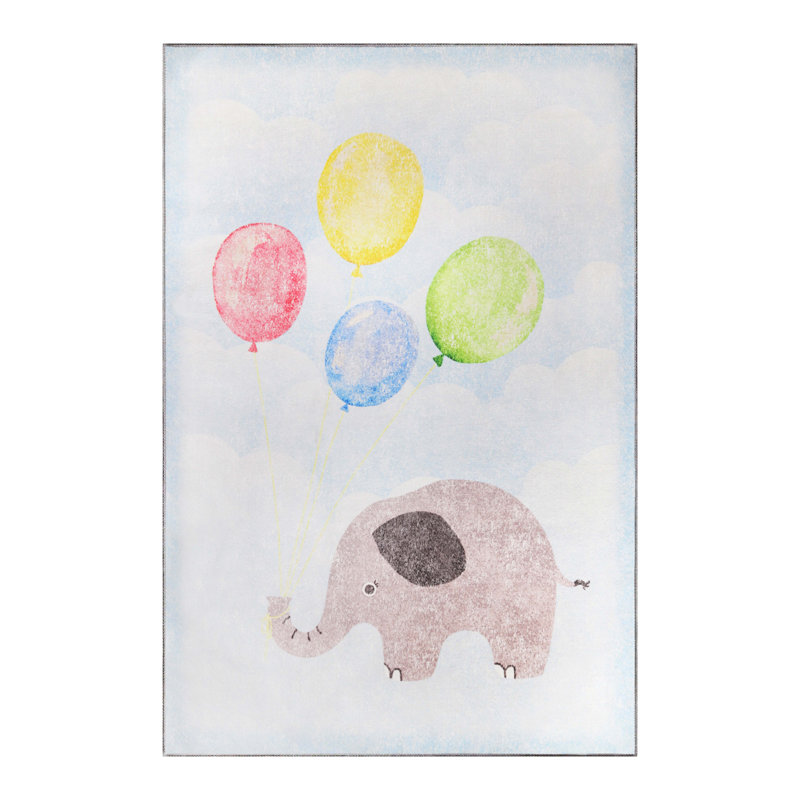 Cortes Nursery Elephant Bright Colorful Balloons Kids Indoor Area Rug, Rectangle 5'7" x 8'9", Baby Blue