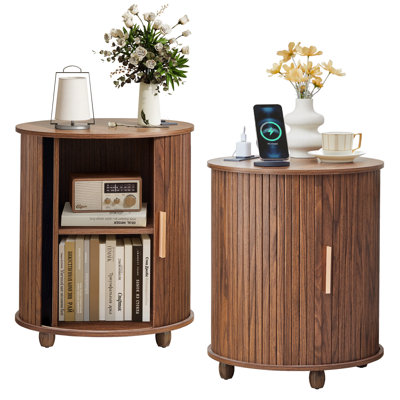 19.52"H Round End Table With Charging Station