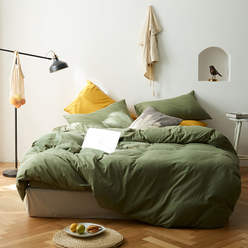 VCLIFE Luxury Soft 100% Cotton Duvet Cover Set, Queen Duvet Cover + 2 Standard Pillowcases, Avocado Green