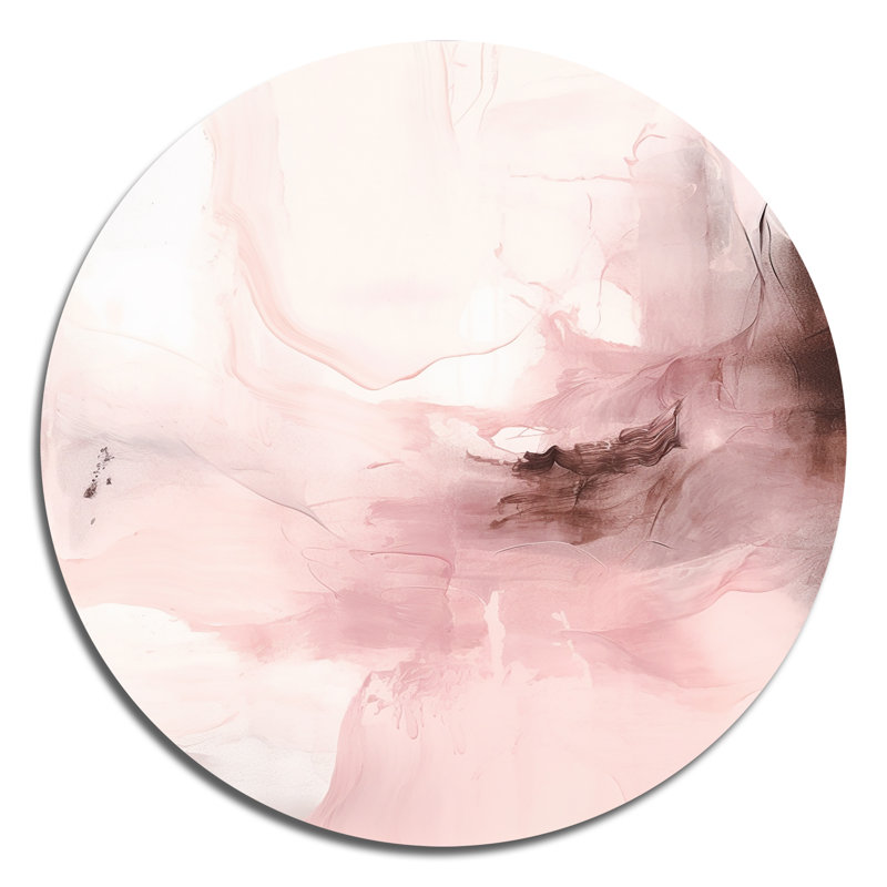 Rose délicat marbre abstrait IV - Décoration murale abstraite ronde en métal, H 23 po x l 23 po x P 1 po