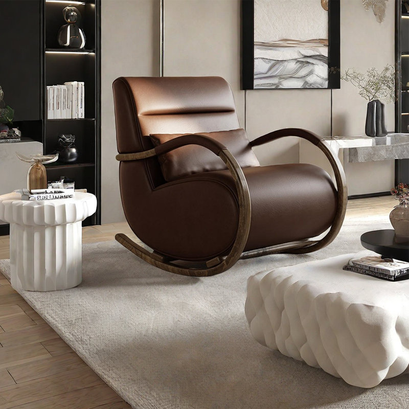 Chaise berçante avec cadre en bois massif Chaise berçante en bois massif, Brun