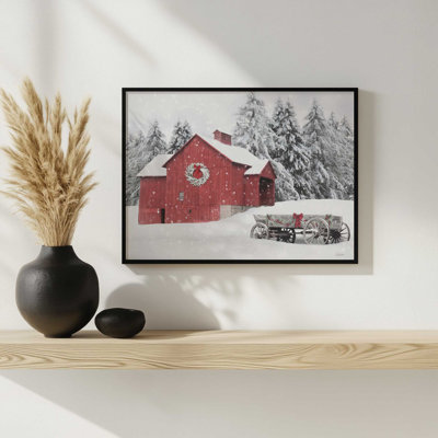 «Red Christmas Barn and Wagon» par Lori Deiter, reproduction d'art
