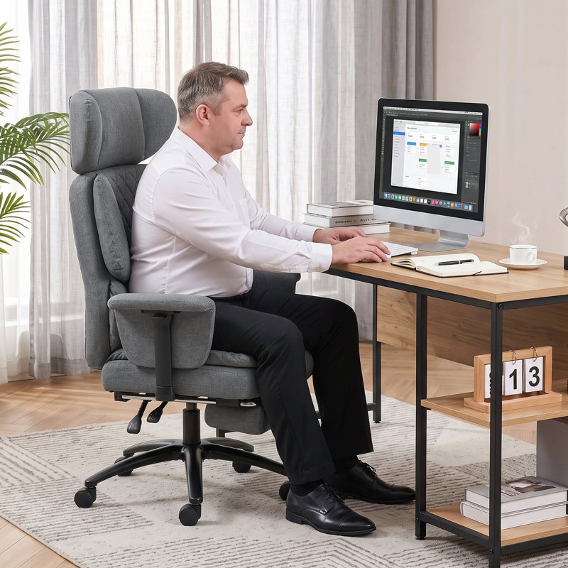 Chaise de bureau 495LBS avec repose-pieds et soutien lombaire, grise