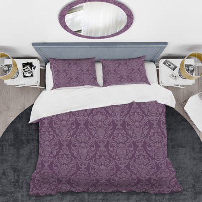Mauve damassé - ensemble de housse de couette abstrait - microfibre de polyester