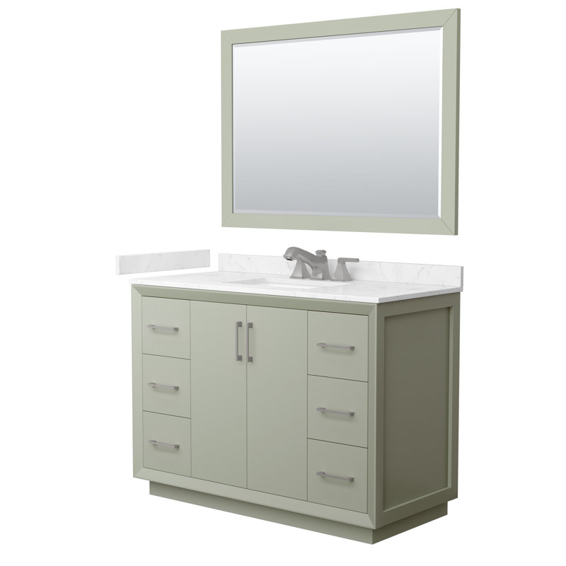 Strada 48" Freestanding Single Bathroom Vanity with Cultured Marble Top, Brushed Nickel, Green / Matte Black, 48" W