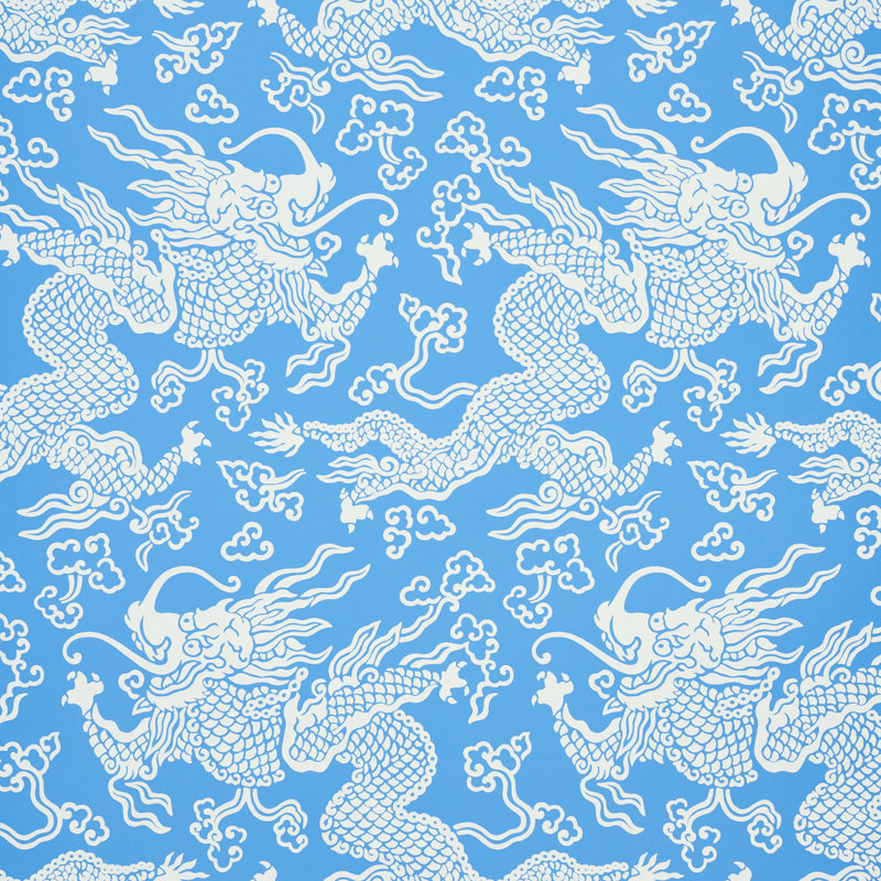 Ruan Dragon Damask Wallpaper, Blue