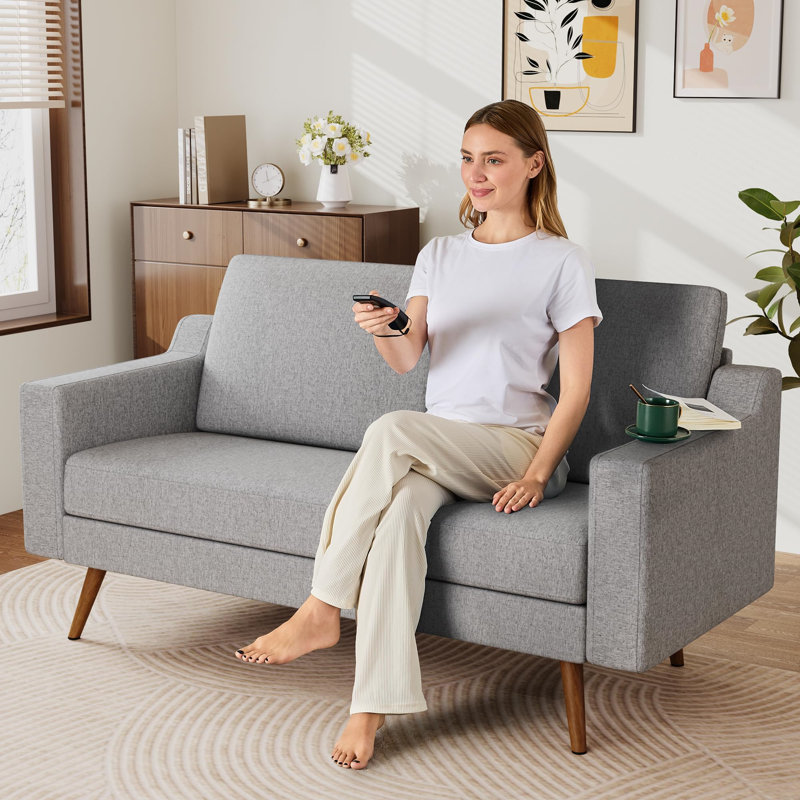65.4" Mid-Century Modern Loveseat Sofa In Linen, Gray