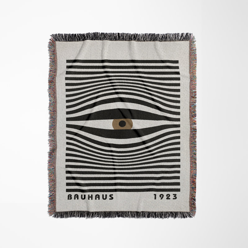 Jeté en mélange de coton Bauhaus, L 80 po x l 60 po, Beige / noir / blanc cassé