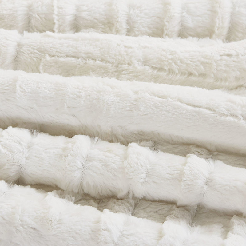 Édredon simple en fausse fourrure chaude - motif damier, 2 taies décoratives incluses, rembourrage, lavable avec, Ivory