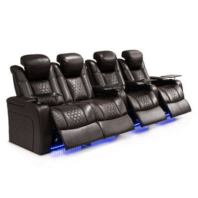4-Piece Power Reclining Sectional Sofa in Top-Grain Nappa Leather, Coffee Finish with Comfort-Matrix Technology