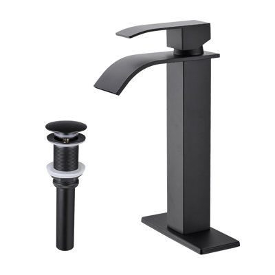 Waterfall Spout Bathroom Sink Faucet with Single-Handle and Pop-Up Drain Assembly