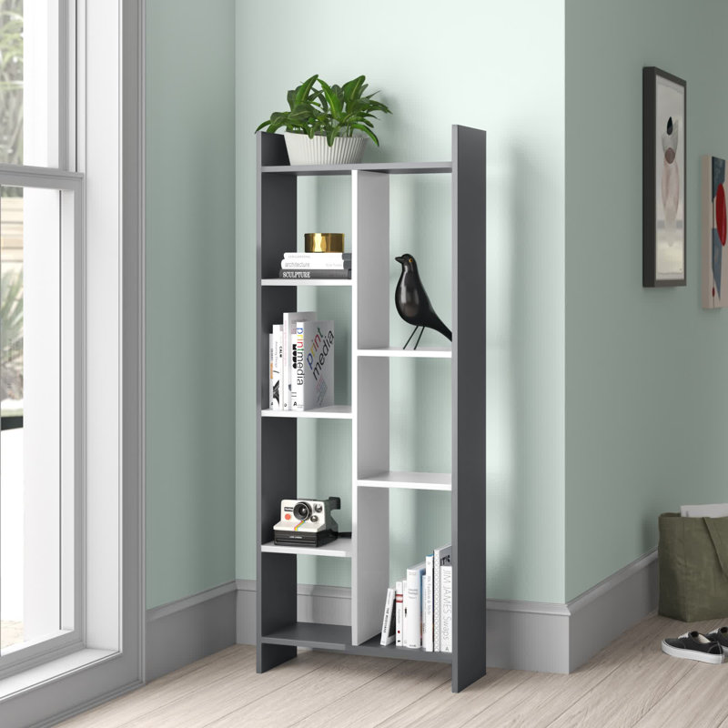 Krista 406.4cm H x 160.53cm W Standard Bookcase, Anthracite/White