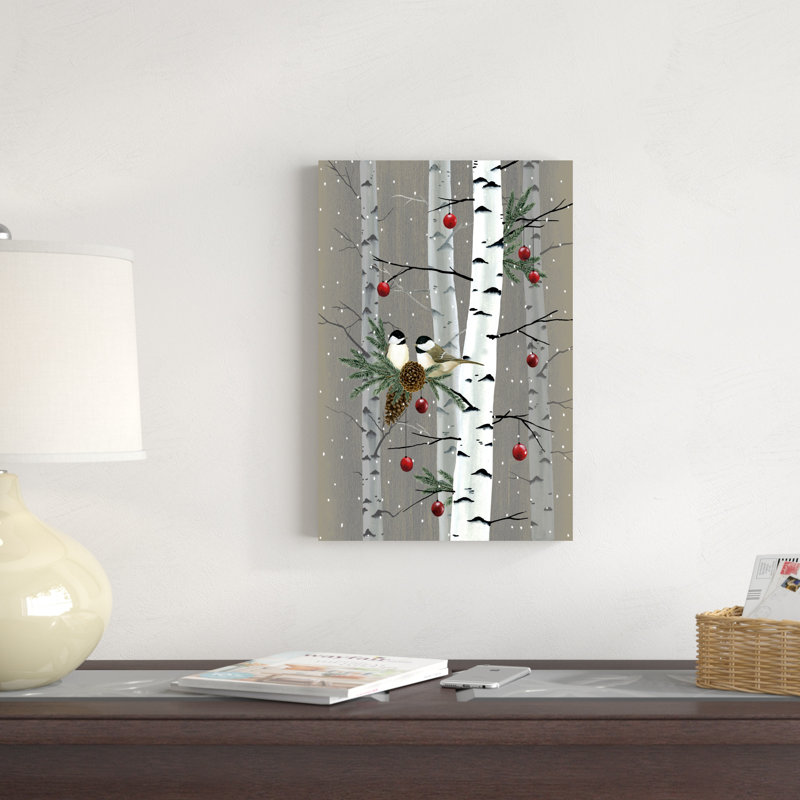 «Birch Birds II» par Grace Popp - peinture sur toile tendue, H 18 po x l 12 po