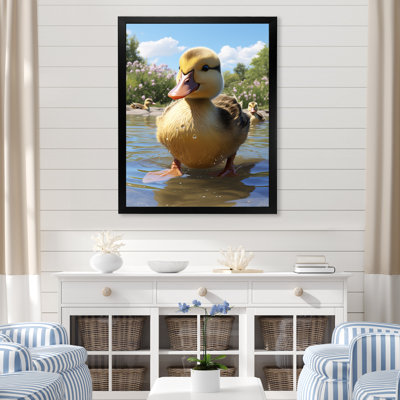 Photo de bébé canard jaune et vert au lac - Art mural animal de canard