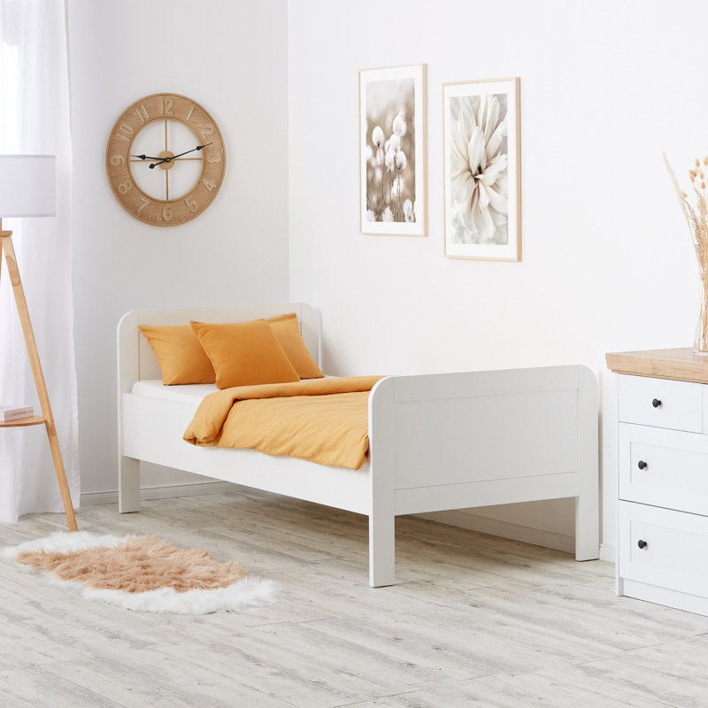Comfort Bed 90 x 200cm Height Adjustable Wooden Bed Single Bed Frame, White