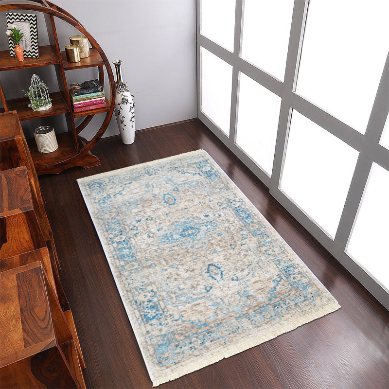 Crayton Machine Made Polyester Area Rugs - Rectangle, Gray Blue Color, Oriental Design, Low Pile Machine Made Area Rugs for Living Room, Bed Room