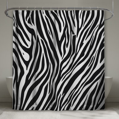 Rideau de douche noir et blanc à rayures zébrées extra long
