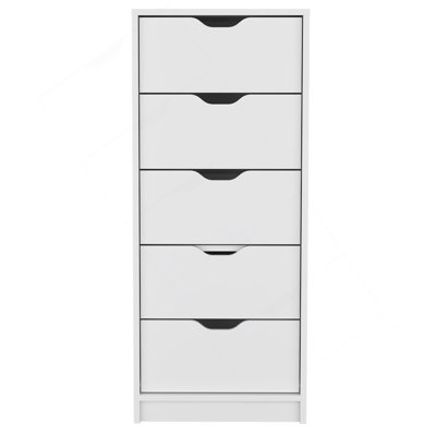 Commode haute 5 tiroirs Basilea, système coulissant - Blanc