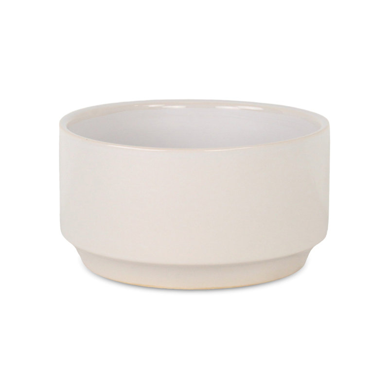 Handmade Ceramic Pot Planter, 4.75" H x 9.5" W x 9.5" D, White