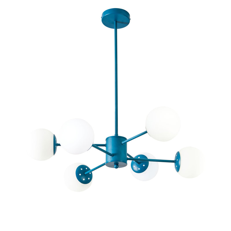 angelo:HOME Lloyd 6 Light Modern Spoke Chandelier in Multiple Colour-ways, Green/Blue