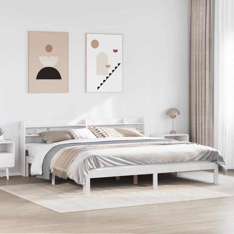 Pawlonka Solid Wood Bed Frame, 82cm H x 216cm W x 210cm D, White