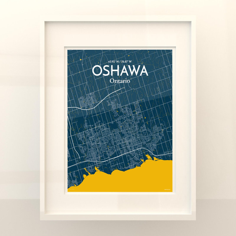 «Oshawa City Map», impression, H 20 po x l 16 po, Bleu / Jaune