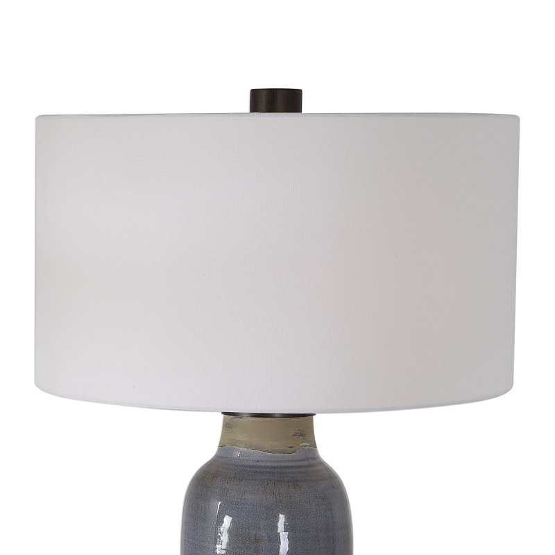 Slate Blue Glaze Ceramic Table Lamp with White Drum Shade