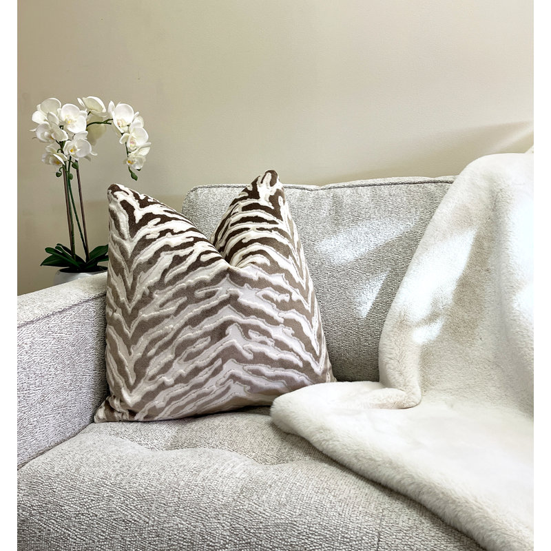 Housse de coussin en velours zébré, Beige, H 22 po x l 22 po
