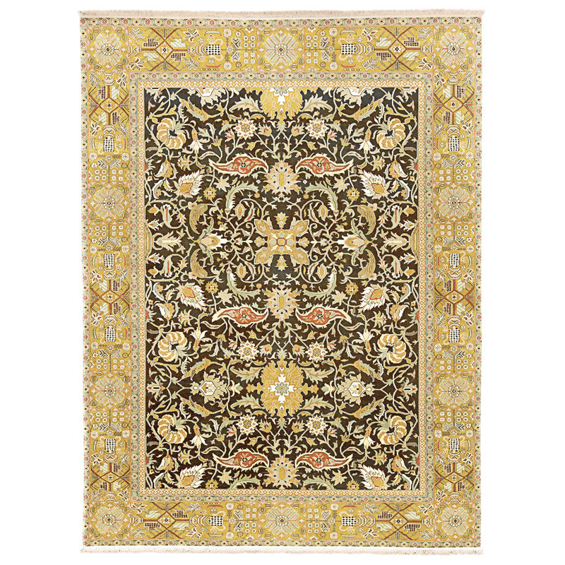 Hand Knotted Wool Area Rug in Black And Gold