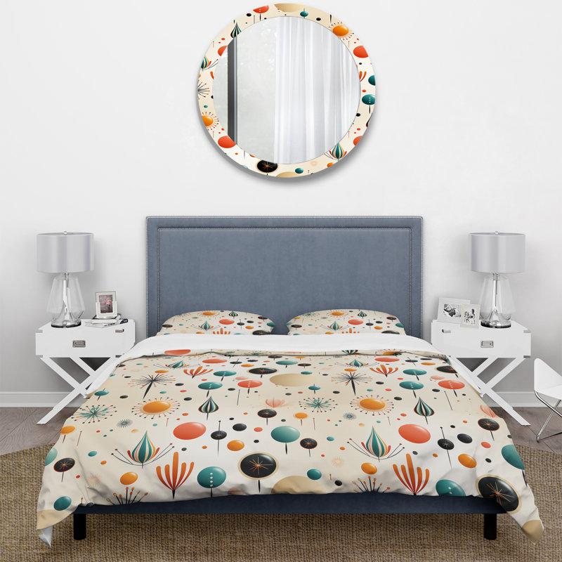 Atomic Retro Revival Geometric Shapes Duvet Cover, Twin Duvet Cover + 1 Standard Sham