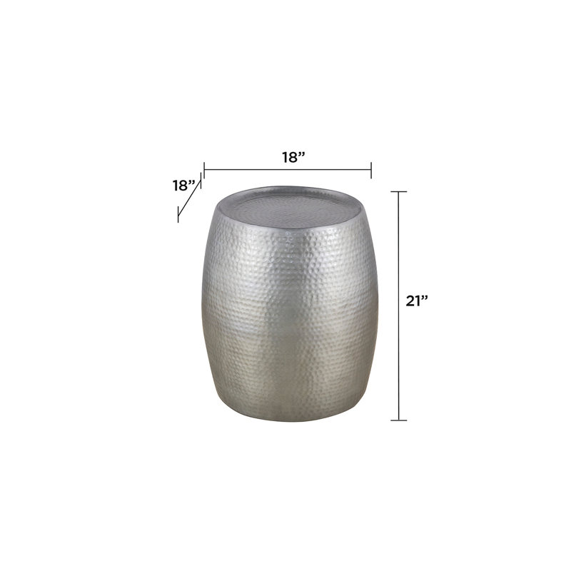 Table de bout, table d'appoint avec design martelé à la main en aluminium moderne et moderne 21 po, Argent argent