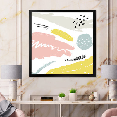 " Pink Yellow And Grey Retro Decorative Elements " Painting Print