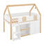 Lit mezzanine bas avec escalier, tablettes et armoires, lit mezzanine en bois avec toit-828712522