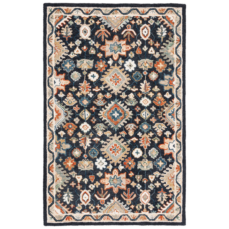 Tapis oriental beige / noir en laine / coton touffeté à la main, Rectangle de 5 pi x 8 pi