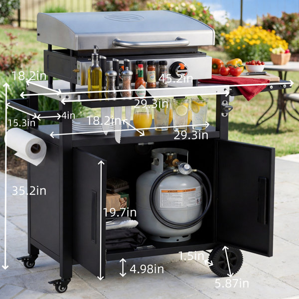 Lark Manor Outdoor BBQ Cart With Storage Cabinet, Metal Kitchen Island ...