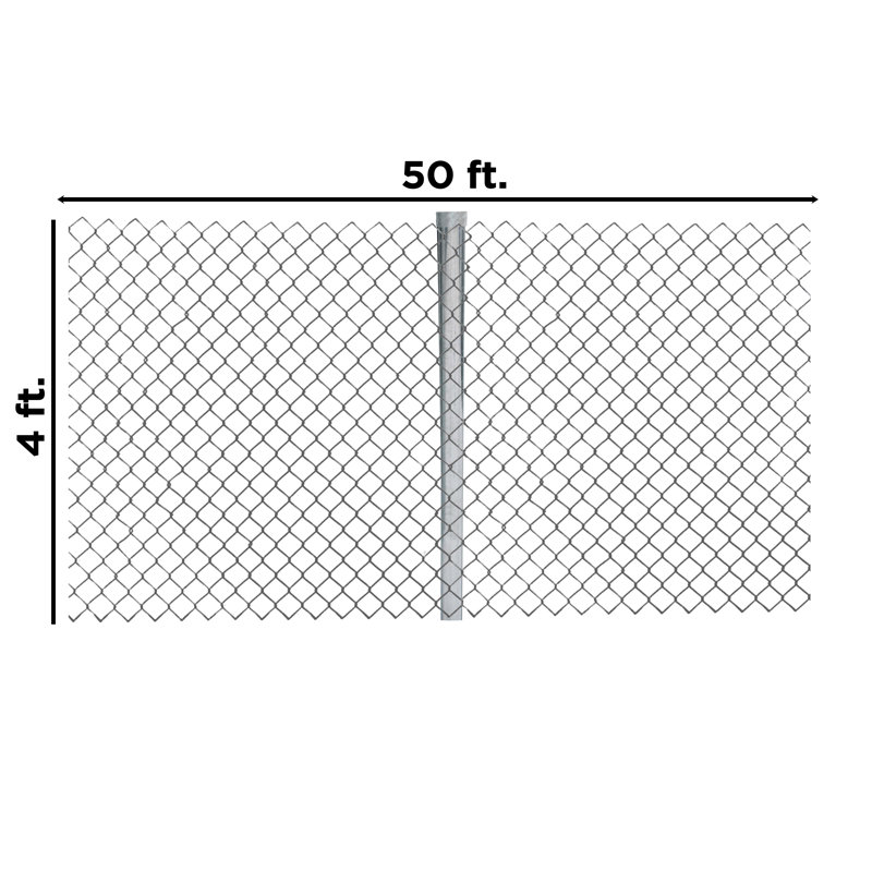 Galvanized Steel Diamond Mesh Chain Link Fence Kit, 4 x 50 ft, Silver