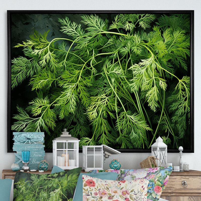 «Herbs Pottery Delights 2 - Floral Herbs», art mural, Cadre flottant noir, H 16 po x l 32 po x P 1 po