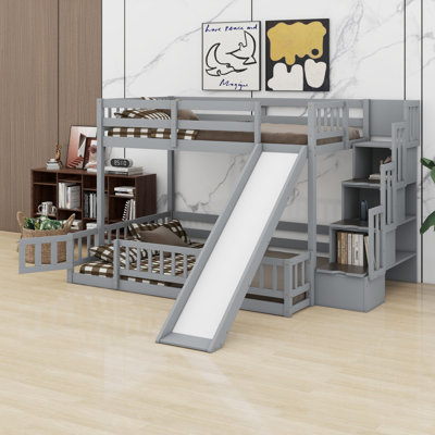 Bunk Bed With Slide, Storage Staircase And Safety Guardrails