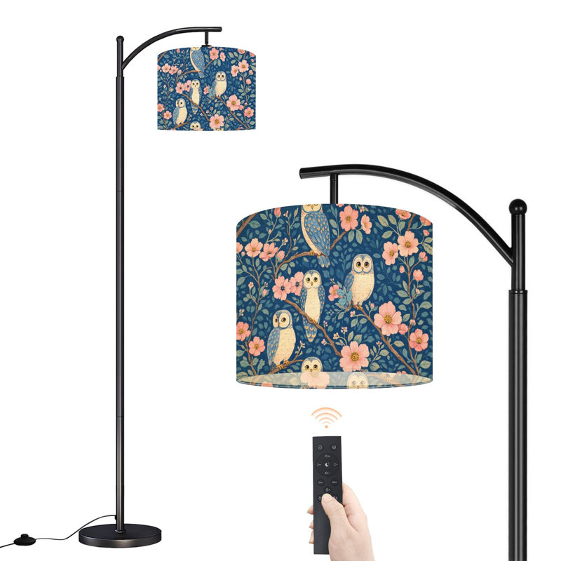 Lampe sur pied à arc avec abat-jour réglable Hibou rose Wildflower