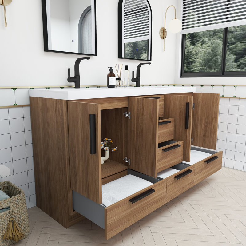 Carla 59.4 Inches Freestanding Bathroom Vanity With Double Sink, Rosewood