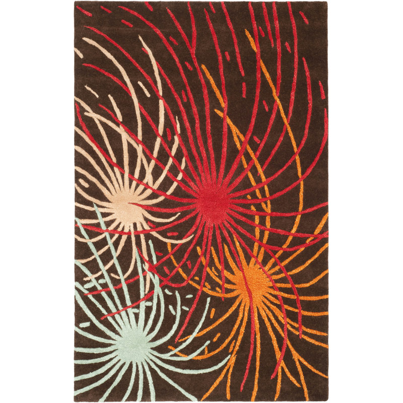 Candelo Soho Hand Tufted Wool/Viscose Abstract Rug in Red/Brown, Rectangle 7'6" x 9'6"