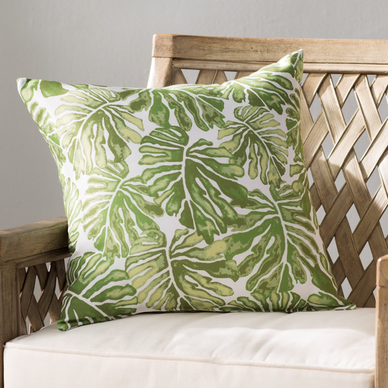 Tropical Resort Palm Leaves Outdoor Square Pillow Cover & Insert, 16" H x 16" W x 3" D, Green